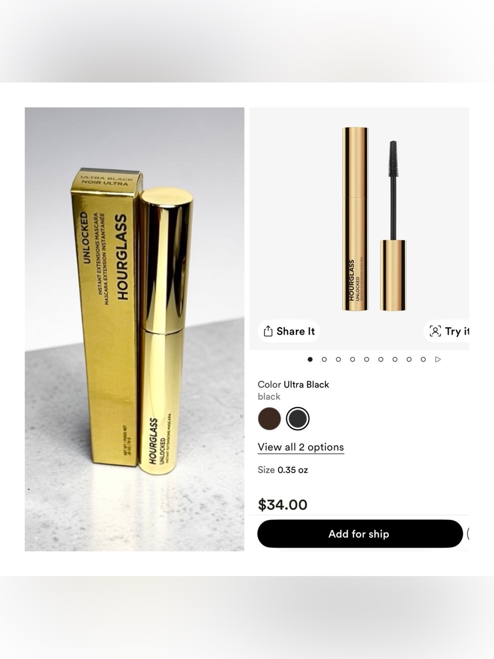 Hourglass Unlocked Instant Extensions Defining& Lengthening Tubing Mascara